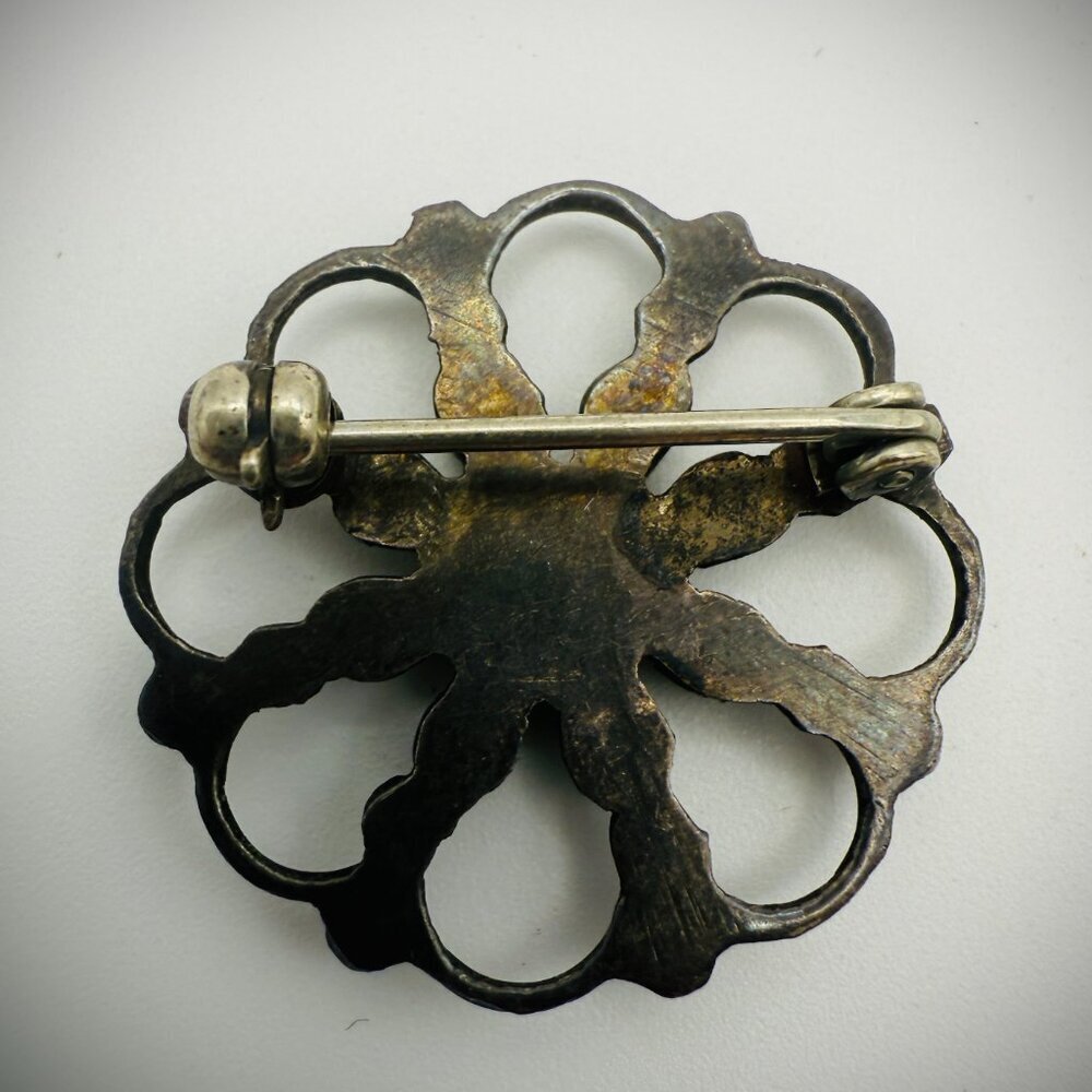 Vintage Sterling Silver Turquoise Cluster Brooch - Picture 2 of 2